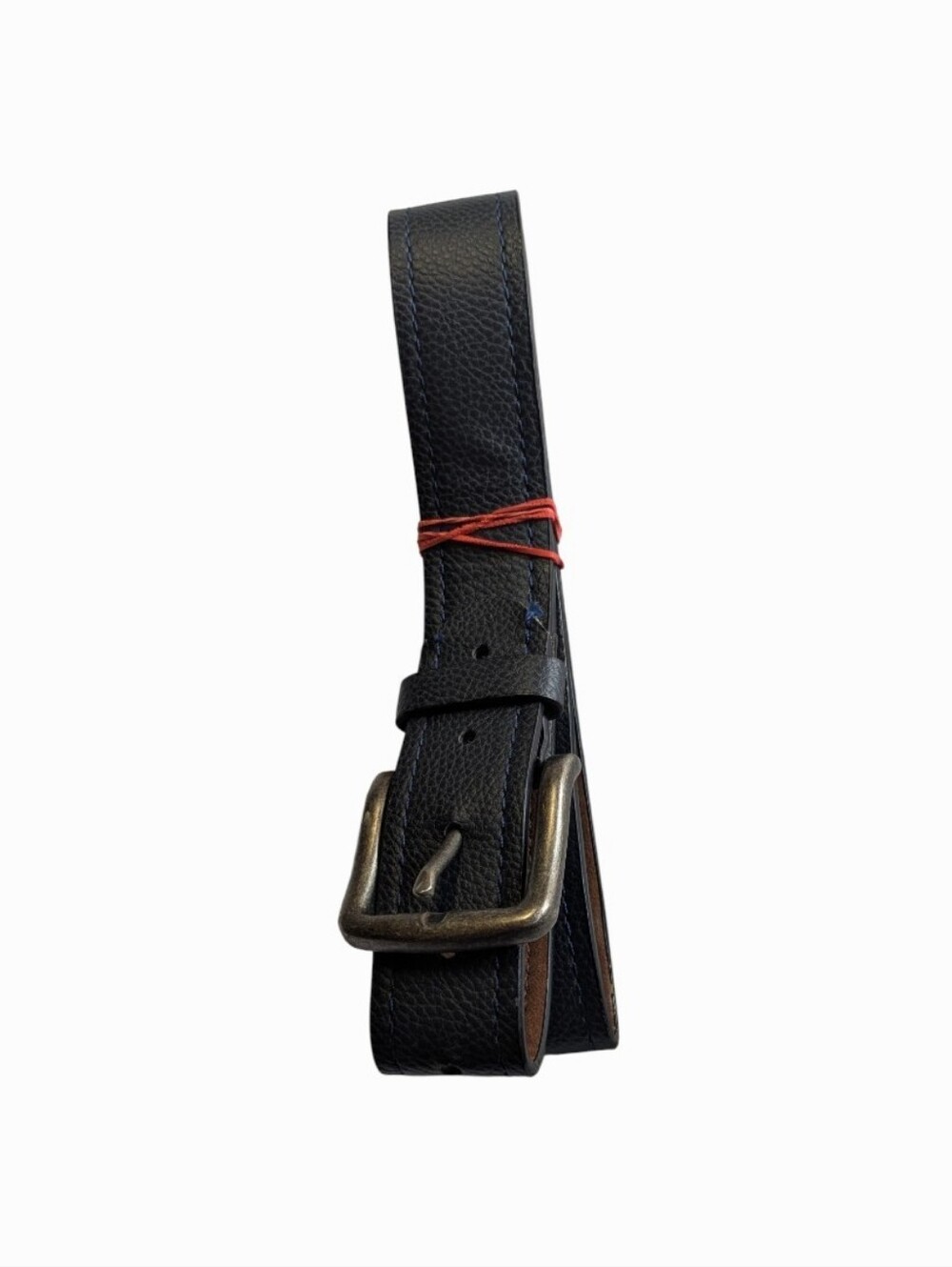 Men's Blue Leather Belt with Antique Brass Buckle